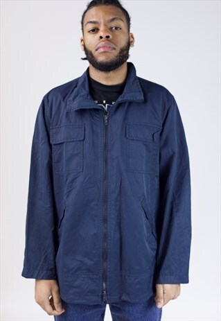 VINTAGE 90S ARMANI JEANS NAVY ZIP-UP SHIRT STYLE JACKET