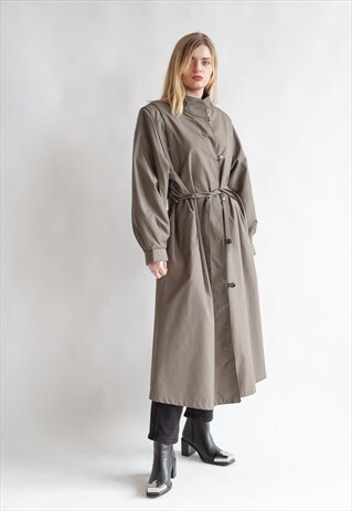 VINTAGE 80S HIGH NECK TRENCH COAT WITH BELT