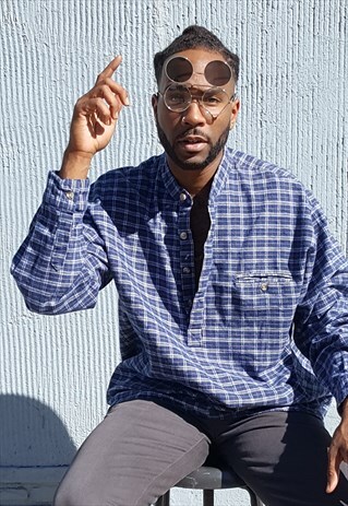 90S HERITAGE IRISH FLANNEL ROUND COLLAR PLAID POP OVER SHIRT