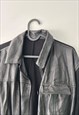 90S BLACK ECO LEATHER TRENCH COAT - MEDIUM