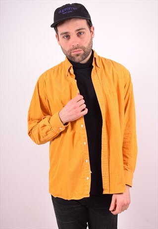 AQUASCUTUM MENS VINTAGE CORDUROY SHIRT LARGE YELLOW 90S