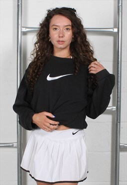 Vintage Nike Sports Sweatshirt in Black w Big Tick Medium