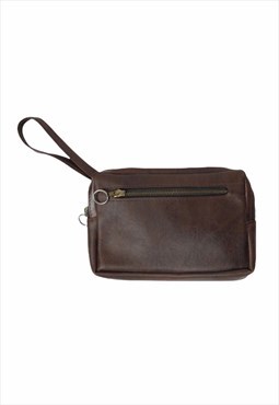 Vintage Clutch Bag 70s Mod Utilitarian Brown Faux Leather