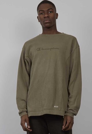 VINTAGE 90'S CHAMPION LOGO KHAKI SWEATER