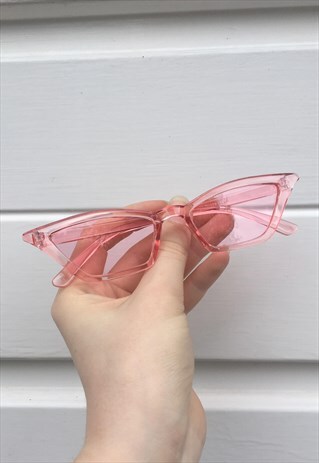 WOMENS VINTAGE 90S STYLE CLEAR PINK THIN POINTY SUNGLASSES