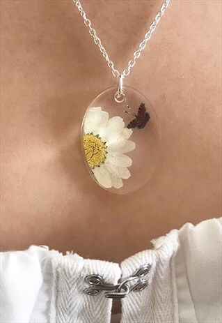 DAISY NECKLACE, FLOWER NECKLACE, REAL FLOWER JEWELLERY