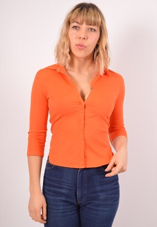 VINTAGE CALVIN KLEIN SHIRT 3/4 SLEEVE ORANGE