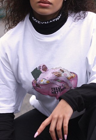 OVERSIZED T-SHIRT IN WHITE WITH RAMEN GRAPHIC