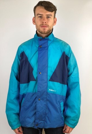 VINTAGE BLUE BLOCK COLOUR OVERSIZED WINDBREAKER JACKET