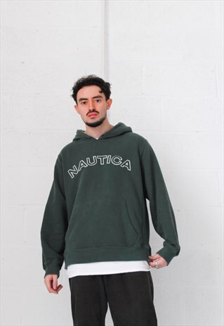 VINTAGE NAUTICA SPELLOUT HOODIE IN DARK GREEN