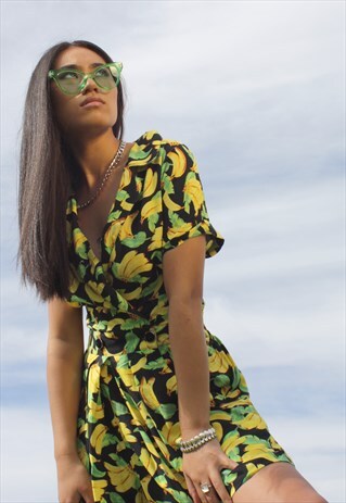 AMANDINE BANANA PRINT VISCOSE CULOTTE STYLE PLAYSUIT