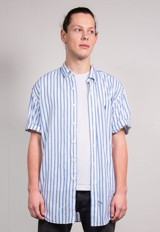 90'S VINTAGE BLUE STRIPE RALPH LAUREN SHORT SLEEVE SHIRT