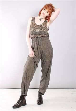 VINTAGE 90S ABSTRACT PATTERNED BOHO FESTIVAL JUMPSUIT