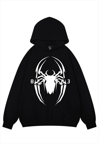 SPIDER PRINT HOODIE PSYCHEDELIC PULLOVER GOTH TOP IN BLACK