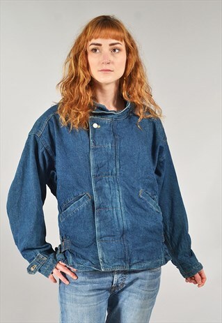 VINTAGE DARK BLUE DENIM BOMBER JACKET