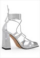 SQUARE TOE RHINESTONE CHUNKY ANKLE STRAP SANDALS