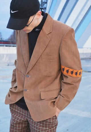 REWORKED VINTAGE 90S CAMEL BROWN CORDUROY BLAZER X KAPPA
