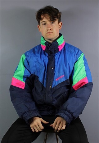 VINTAGE NEVICA WINTER COAT SKI JACKET IN NAVY BLUE WITH EMBR
