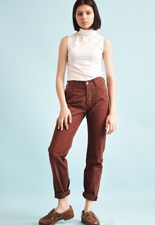 90'S RETRO REGULAR WAIST MAROON DENIM JEANS