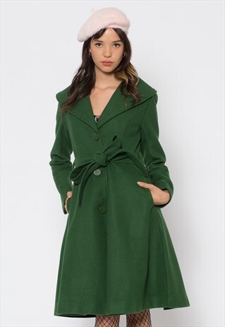 GREEN FULL LENGTH TIE UP COAT