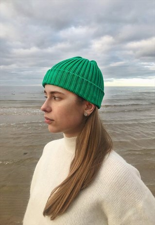 COTTON BEANIE HAT IN GREEN