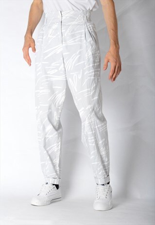 VINTAGE 80S UNISEX LIGHT GREY ABSTRACT PANTS
