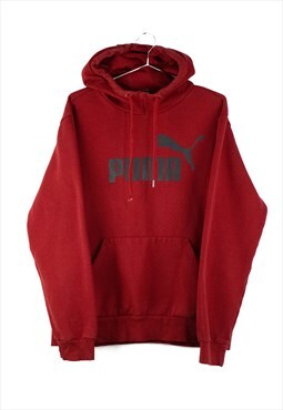 Vintage Puma Hoodie Sweatshirt in Red M