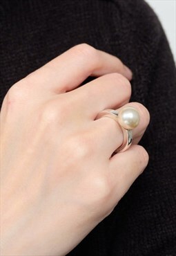 White Pearl 11.5 mm Solid Band Ring 925 Sterling Silver