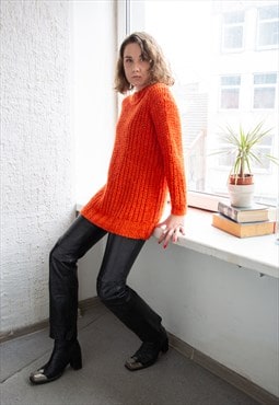 Vintage Orange Ribbed Knitted Jumper
