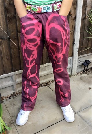 ACID WASH WRANGLER BURGUNDY RED 90S PUNK JEANS