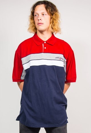 90'S VINTAGE TOMMY HILFIGER RED NAVY POLO T-SHIRT