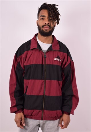 ADIDAS MENS VINTAGE JACKET XXL MAROON STRIPES 90S