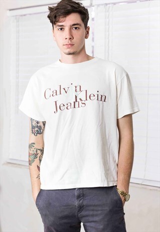 VINTAGE CALVIN KLEIN T-SHIRT LOGO 90S S 6.4