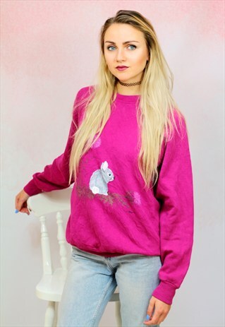 1980S VINTAGE PINK RABBIT PRINT CASUAL SWEATER