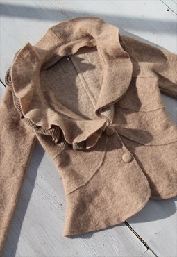Vintage beige wool blend felt/knitted ruffled jacket.