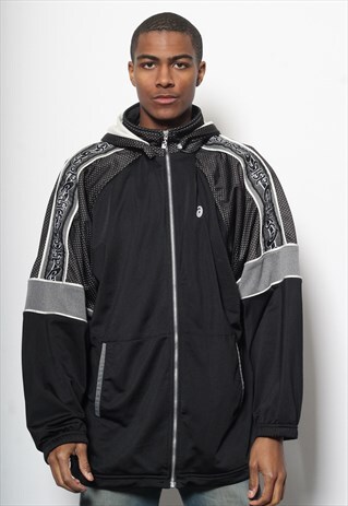 VINTAGE ASICS TAPE LOGO JACKET TRACK TOP LOGO BLACK