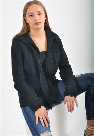 VINTAGE 90'S BLACK KNITTED KIMONO