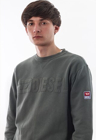 VINTAGE DIESEL CREW NECK 90S GREEN KHAKI BIG LOGO