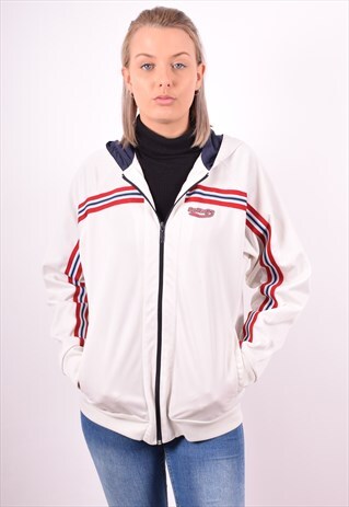 LOTTO WOMENS VINTAGE HOODIE JACKET LARGE WHITE 90S