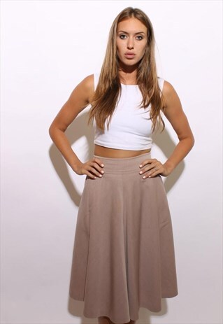 VINTAGE 1980'S 80'S MAUVE PINK A-LINE SWING SKIRT S-M