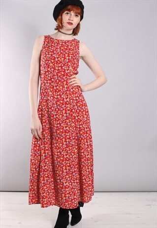 VINTAGE 90S FLORAL PATTERNED TIE BACK MAXI DRESS