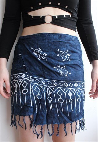 BLUE NAVY TIE DYE MINI WRAP SKIRT