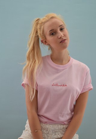 EMBROIDERED FRENCH SLOGAN LA VIE EST BELLE PINK T-SHIRT