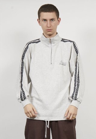 VINTAGE 80'S ASICS QUARTER ZIP GREY TAPED SWEATSHIRT