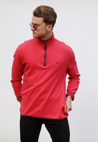 NAUTICA 1/4 ZIP USA SALMON PINK SWEATSHIRT