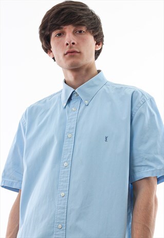 VINTAGE YVES SAINT LAURENT 90S BLUE SHORT SLEEVE