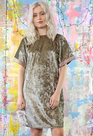 RELAX FIT DRESS IN SILVER GREEN VELVET WITH KIMONO SLEEVES