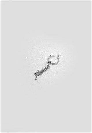 WOMEN'S ICED DIAMOND MUM TEXT PENDANT HOOP EARRING - SILVER