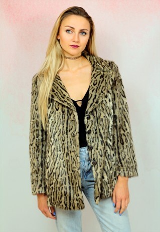 1990S VINTAGE SOFT FAUX FUR LEOPARD PRINT JACKET
