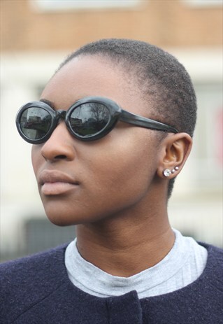 VINTAGE OVAL BLACK SUNGLASSES SUMMER 60S 70S 80S 90S